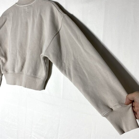 Aritiza Wilfred Free Beige Cotton Blend Cropped Half Zip Mock Neck Sweatshirt XS - Picture 10 of 15